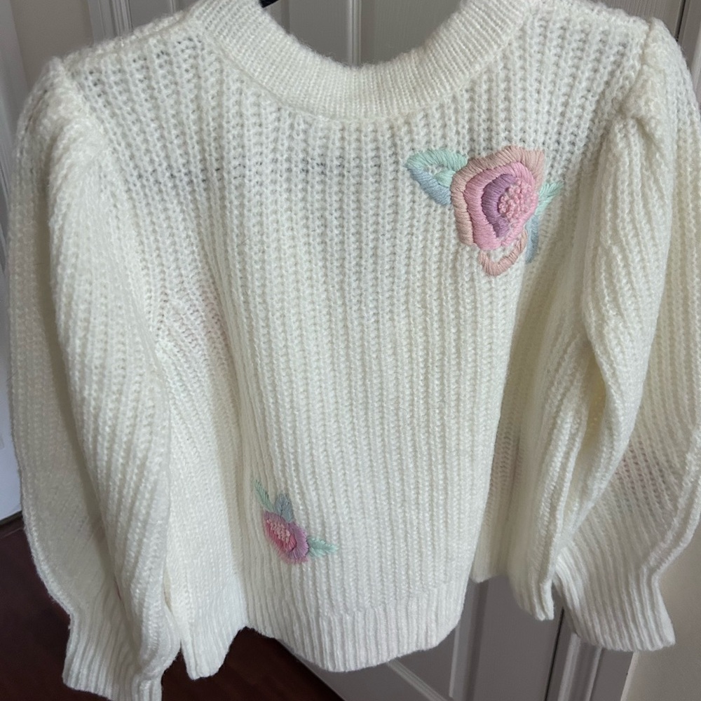 NWT LoveShackFancy Ridge V Neck Floral Embroidery Sweater Pullover M - Picture 13 of 17